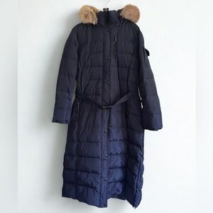 NWT Michael Kors Long Down Navy Winter Puffer Coat with Faux Fur Trim - Size XL